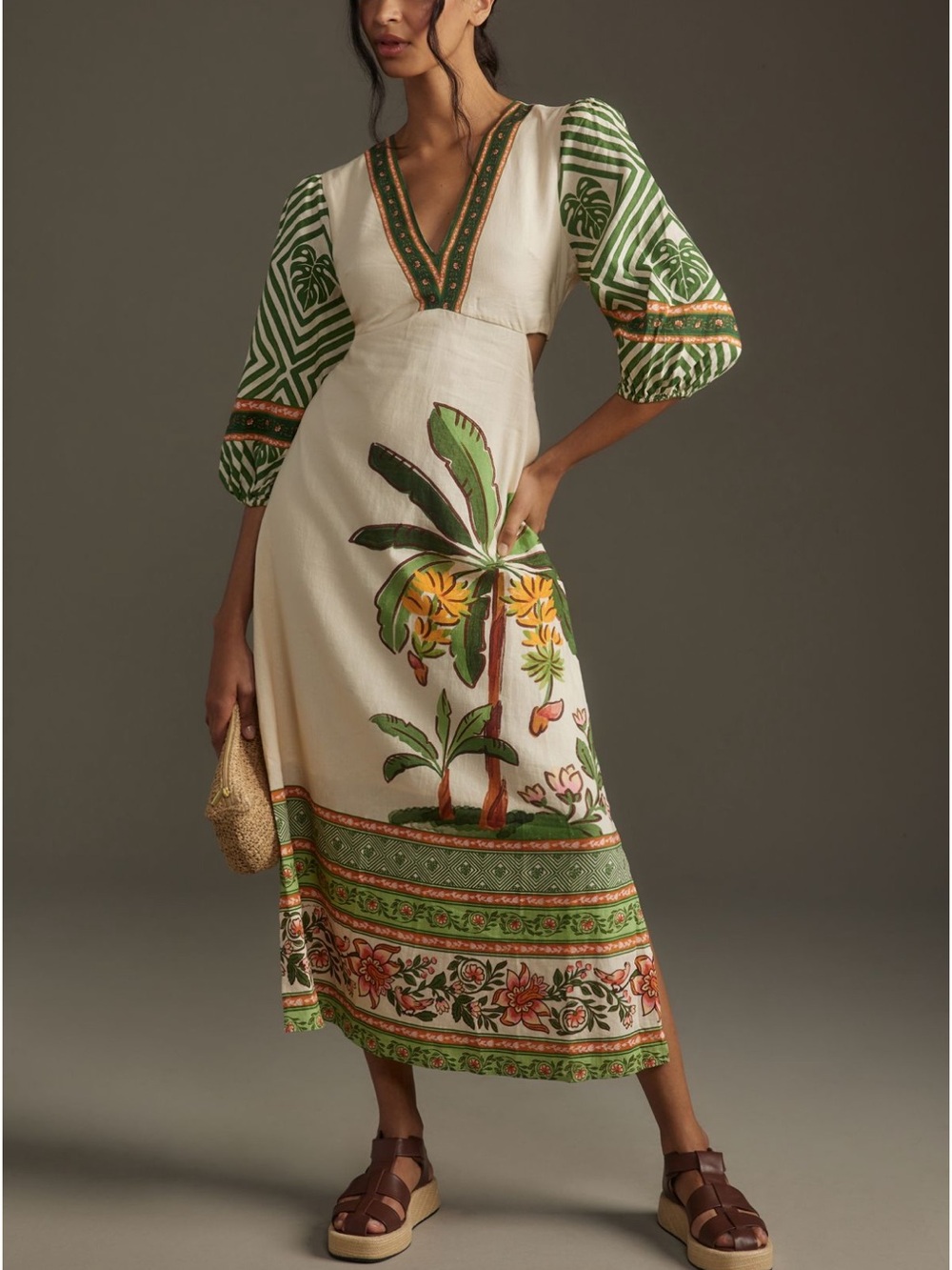 Farm Rio for Anthropologie with Green Patterned Sleeves XS